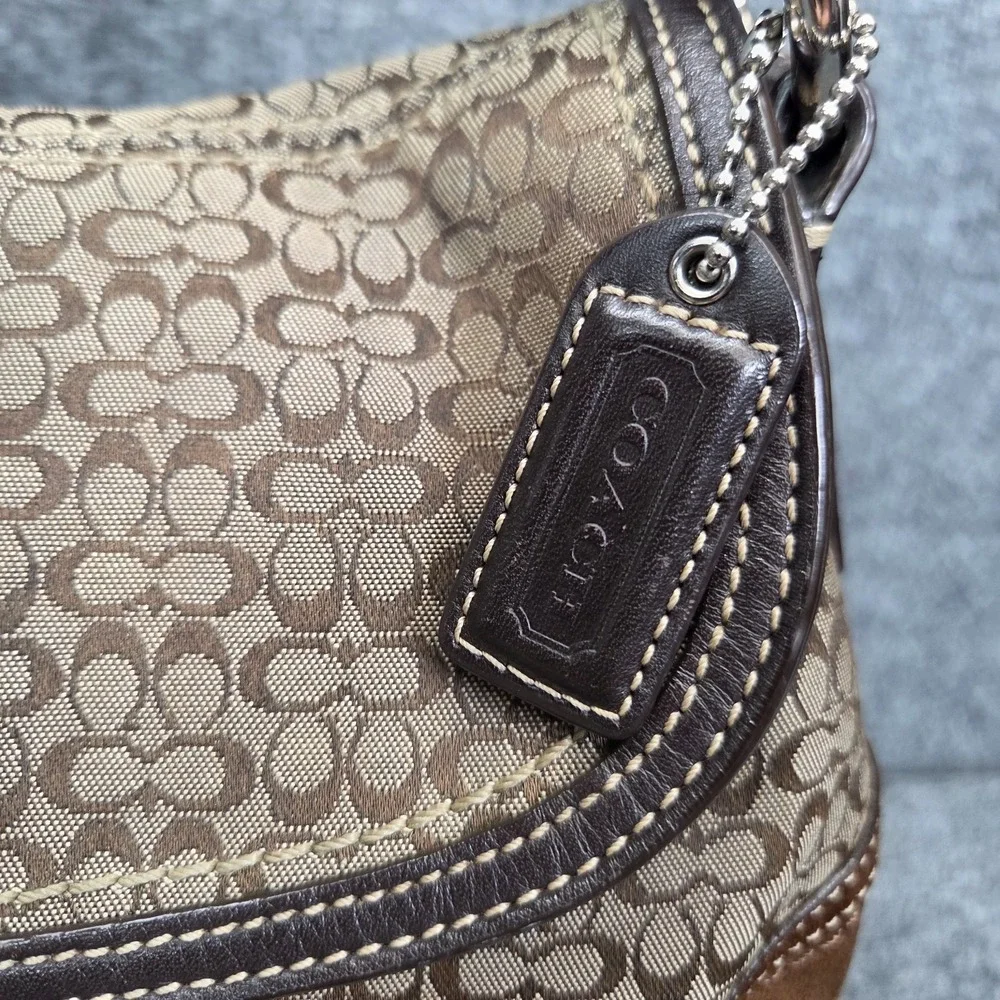 Coach F10926 Vintage Soho BROWN Leather & Signature C Canvas Shoulder‎ Bag y2K